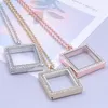 Chains 10Pcs/Lot Metal Crystal Square Locket Relicario Pendant Necklaces For Women Trendy Geometric Medaillon Clavicle Chain Jewelry