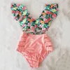 Women's Swimwear High Waist Ruffled Sexy Bikini Set Flounce Biquini Women Two Pieces Swimsuit Floral Beachwear VNeck Bathing Suit 230331