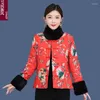 Women's Jackets Winter Chinese Style Women's Jacket Cotton Thick Clothing Vintage Buckle Fur Collar Short Coat