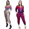 Kvinnors träningsdräkter ränder Designer Cardigan Sweat Pants Two Piece Set