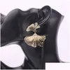 Stud Vintage Big Ginkgo Leaves Drop Dangle Earrings For Women Boho Sier Gold Punk Alloy Leaf Earring Hanging Statement Fashi Dhgarden Dh4P6