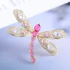 Broscher Okily Gorgeous Insect Dragonfly Yellow and Red Zirconia Pins Badge For Women Men smycken Retro Hijab Pin