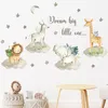 Stickers muraux Aquarelle dessin animé faune papier peint lion éléphant girafe papier peint chambre d'enfant bébé pépinière chambre sticker mural 230331