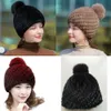 Chapéu feminino de vison real, gorro quente de inverno, pele de raposa, pompom, vinho, preto, cáqui