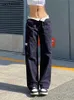 Lässige Cargohose Damen Gerade Hohe Taille Baggy Pants Mode Schlank Baumwolle Schwarz Breites Bein Arbeitshose Bequeme Y2k Streetwear