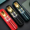 Dinnerware Sets 2/3Pcs Cutlery With Box Holder 304 Stainless Steel Spoon Fork Chopsticks Set Travel Tableware Kitchen Teaspoon