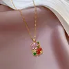 Pendentif Colliers En Acier Inoxydable 316L Mode Coréenne Brillant Cristal Fleurs Pendentifs Collier Pour Femmes Kpop Style Court Tour De Cou À La Mode