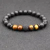 Strand Natural Black Volcanic Lava Stone Distance Tiger Eye Stones Pulsera Pave CZ Ball Beads Pulseras para Mujeres Hombres Joyería Pulseras