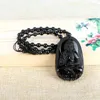 Chaînes Goutte Naturel Noir Obsidienne Pierre Sculpté Bouddha Chanceux Amulette Pendentif Collier Pour Femmes Hommes Pendentifs Bijoux