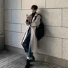 Men's Trench Coats Korean Streetwear Autumn Men Clothing 2023 Fashion Long Coat Loose Overcoat Trend Handsome Casual Windbreak Black White