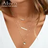 Naszyjniki wisiorek wielowarstwowy Pearl Choker Naszyjnik dla kobiet okrągły moneta Złota Kolor Krótki łańcuch biżuterii