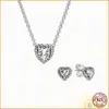 Collana e orecchini a cuore alto Pandora in argento sterling 925 adatti per gioielli regalo di compleanno da donna Accessori di moda Trasporto all'ingrosso gratuito
