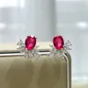 Hoop Earrings 2023 S925 Silver Geometric Pigeon Blood Red Female Oval 6 8 Niche Design Flower 5A Zircon