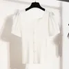 Koszulka damska 5xl koszulka z rękawem puchowym Kobiet 2023 Summer Masher Knit Swetting Sweter White kwadratowy kołnierz top fala ubrania