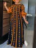 Plus size jurken vonda maat 5xl jurk 2023 vrouwen lange maxi sundress oneck gedrukt casual bohemian gewaad femme lantaarn mouw feestvestido 230330