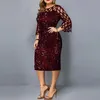 Abito da sera da donna, midi, con paillettes, maniche lunghe, in pizzo, elegante, aderente, abiti da sera, donna, estate, taglia M-5XL