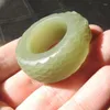 Klusterringar naturliga Hetian Green Jade Ring handskårna utsökta drakemän smycken gåva Jadeite