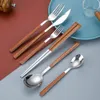 Geschirr-Sets 16-teiliges Holzimitat-Geschirr-Set Koreanisches Essen, Messer, Gabel, Löffel, Essstäbchen, Holzgeschirr-Set 230331