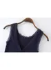 Women's Tanks Camis PUWD Women Causal Navy V Neck Lace Slim Summer Fashion Ladies Sweet Female Knitted Soft Cotton Solid Color Top 230331