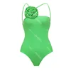 Costume da bagno senza schienale Costumi da bagno con fiori verdi per abiti da spiaggia sexy da donna con costume da bagno imbottito a vita alta