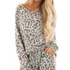 Dames Sleepwear Print Wear Tracksuit Sleep Pyjamas Nightie Women Tops Pyjama Lounge Pants 2pcs Leopard Autumn Loungewear Suit