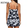 Swim Wear Sgchua Print White Crane Stor storlek 5xl baddräkt för Fat Big Plus XXXL Badkläder med kjol Slim Bathing Suit 230331