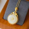 Pendant Necklaces The Ping'an Buckle Is Plated With 24K Sand Gold Yellow Imitation Sheepskin Jade Green Female