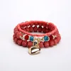 Strand Boho Pink White Multilayer Bracelet Gold Color Heart Pendant Charms For Bracelets Ethnic Women Tibetan