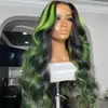 Lace pruiken Braziliaans haar transparant kanten voorpruik 180desntiy body wave hoogtepunt groene kanten frontale pruik synthetische voor vrouwen