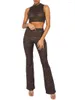 Women's Two Piece Pants Women S Y2k 2 Set Pleated Slim Fit Crop Tank Top High Waist Long Cocktail Clubwear Streetwear