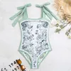 Basılı mayo tasarımcısı çiçek mayo takım elbise bayan yüksek bel kadın plaj mayo tatil bikini için iki yan bodysuit