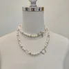 Colar de charme de qualidade de luxo com diamante e contas de casca de natureza, design de cadeia de chapas tem carimbo de caixa p7754a