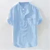 Hommes chemises décontractées hommes coton lin t-shirts à manches courtes Hippie décontracté plage T dessus de chemise poche Guayabera chemises W0328