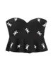 Kvinnors tankar Camis Traf Women Fashion Floral broderad beskuren Poplin Bustier Tops Vintage Strapless Side Zipper Female Mujer 230331