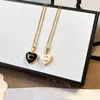 Brand Enamel Heart Pendant Necklace Designer Necklaces Pendant Choker Black White Love Chain Women Stainless Steel Letter Jewelry Accessories