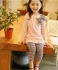 Ensembles de vêtements de printemps et d'automne pour petites filles, 2 pièces, vêtements pour enfants, haut avec leggings à rayures, vente au détail et en gros