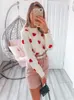 Women's Sweaters 2023 Spring Embroidery Heart Women Sweater O Neck Kawaii Fashion Pullover Loose Jumper Long Sleeve Knitwear Female C 129 230331