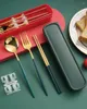 Dinnerware Sets 2/3Pcs Cutlery With Box Holder 304 Stainless Steel Spoon Fork Chopsticks Set Travel Tableware Kitchen Teaspoon