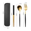 Dinnerware Sets 2/3Pcs Cutlery With Box Holder 304 Stainless Steel Spoon Fork Chopsticks Set Travel Tableware Kitchen Teaspoon