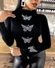 Женская футболка женская повседневная футболка Femme Fashion Butterfly Pattern Pattern с длинным рукавом рубашка XS-5XL 230331