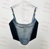 Maglietta con gilet estivo Maglietta sexy senza schienale Maglietta con canotta Maglietta per ragazze Top in denim Camicia firmata con ritratto Camicia da spiaggia Camis Canotta