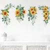 Wall Stickers Watercolor sunflower green leaves wall stickers living room bedroom home decoration stickers PVC mural stickers 230331