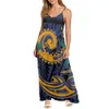 Casual Dresses Sexig ärmlös Halter Party Dress for Women Polynesian Hawaiian Print Off Shouder Loose Holiday Beach Maxi