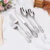 Geschirr-Sets 30-teiliges vergoldetes Luxus-Geschirr-Set aus Edelstahl im Retro-Western-Stil Geschirr Silber Messer Löffel Gabel Set Küchenutensilien 230331