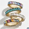 Anillos de banda New Boho Rainbow Tilt Crystal Stacking para mujeres niñas Moda Gold Sier Color Baguette Compromiso Eterni Dhgarden Dh0Ny