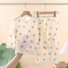 Pyjamas kinderpyjama set zomer dunne jongens en meisjes pure katoenen huis kleding baby ademende katoenen lange mouw broek lucht 230331