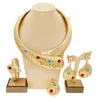 Collana Orecchini Set Donna Gioielli placcati oro Lusso Strass colorati Grandi anelli Bracciale Matrimonio SYHOL