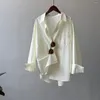 Camicette da donna Cotone primaverile da donna Colletto rovesciato Bianco Beige Due colori Top da donna e camicia alla moda Blusas Roupa Feminina