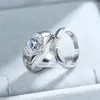 Wedding Rings Vintage Female White Crystal Stone Ring Cute Silver Color For Women Dainty Hollow Love Heart Engagement Set
