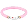 Brin DIY Boho Lettre Femmes Bracelet Multicolore Polymère Argile Plat Rond À La Main Doux Et Belle Filles Enfant Bracelets Mignon Bijoux